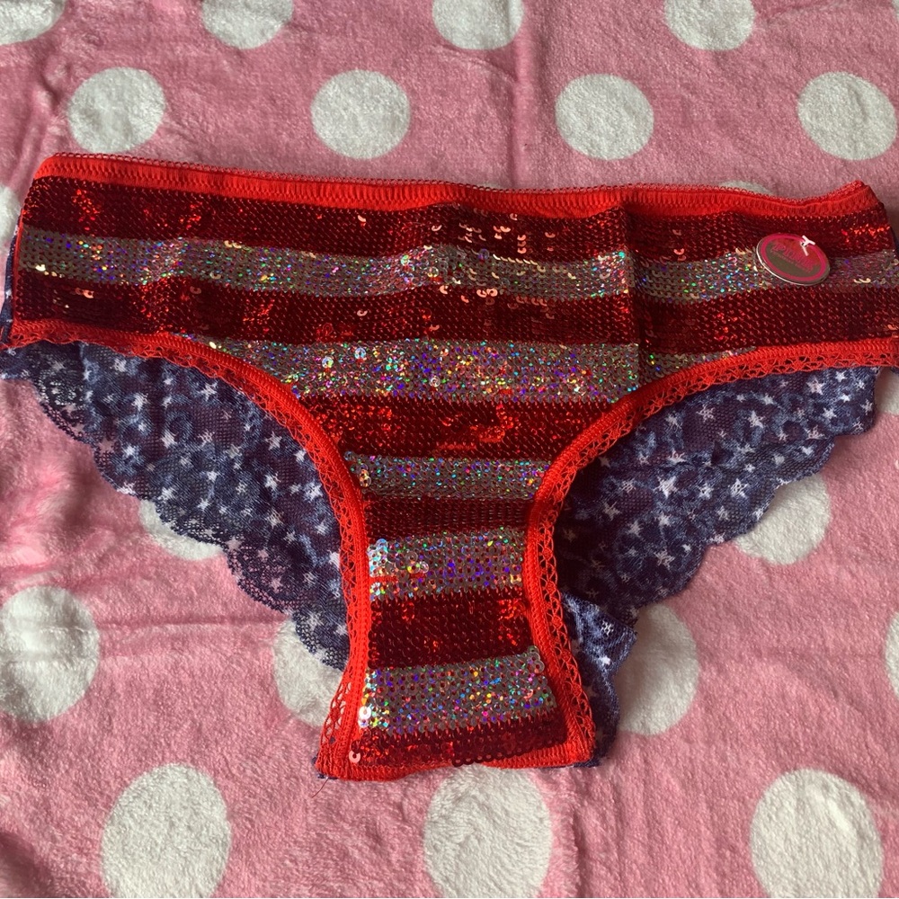 PINK Victoria's Secret Red and Blue Flag Sequin Panties
